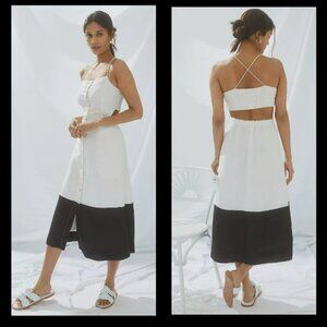 Anthropologie x Maeve Black White Colorblock Midi Dress Sz XSP
